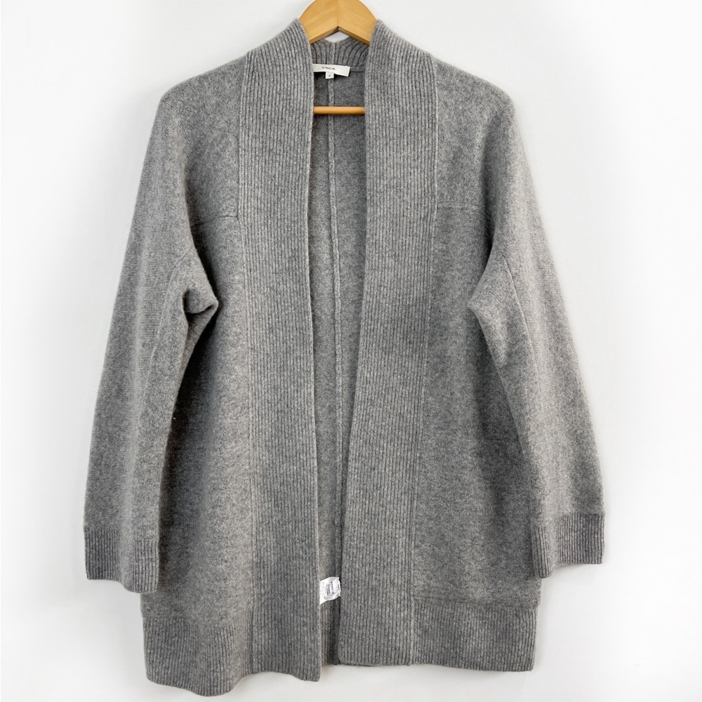 Vince Ribbed Open Cardigan Sweater 100% Cashmere Heather Gray Medium
